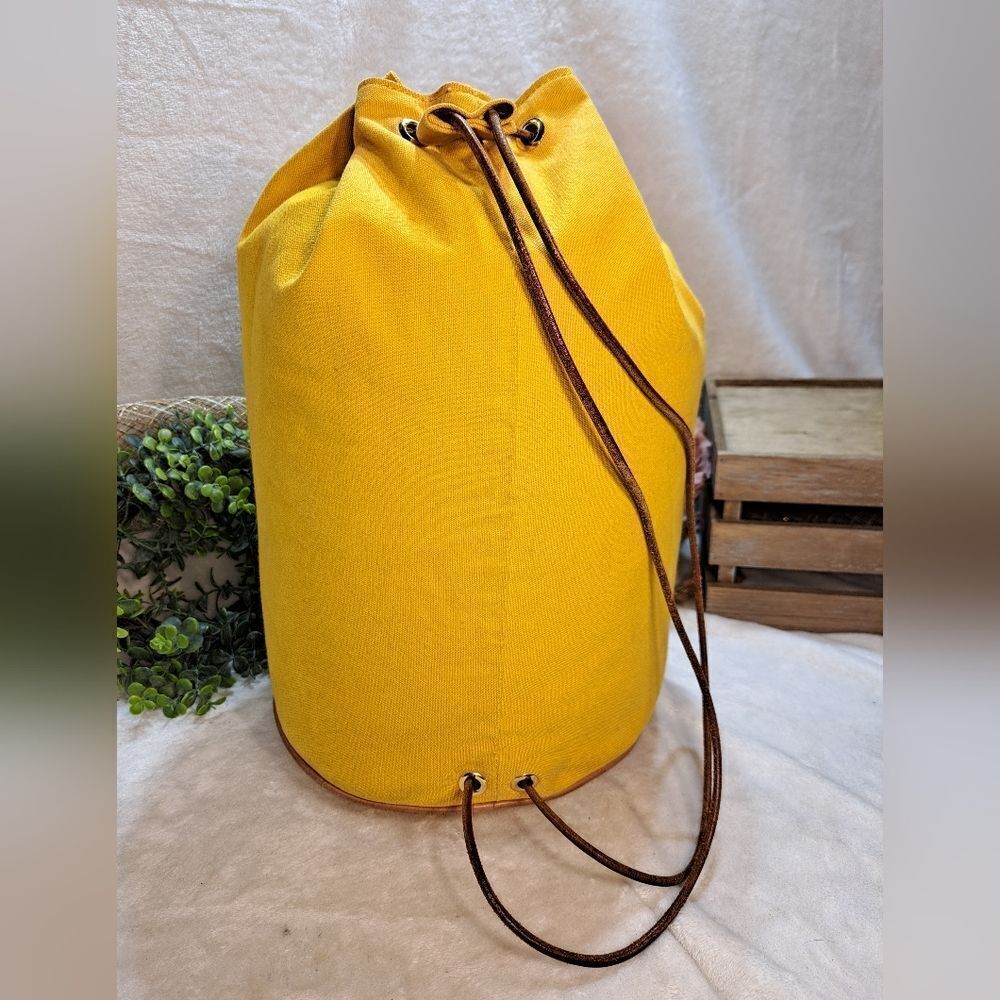 HERMÈS Polochon Yellow Canvas Backpack Bag LARGE PRISTINE CONDITION - Picture 6 of 17